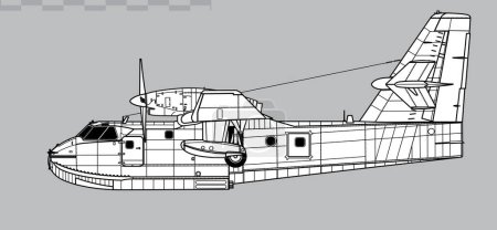 Ilustración de Canadair CL-215T Scooper. Aviones anfibios de extinción de incendios. Vista lateral. Imagen para ilustración e infografía. - Imagen libre de derechos