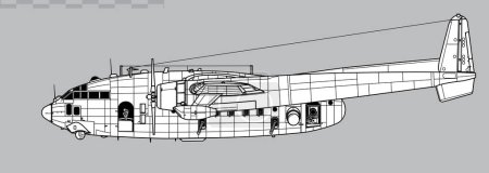 Ilustración de Fairchild AC-119K Stinger. Cerrar avión de apoyo aéreo de artillería. Vista lateral. Imagen para ilustración e infografía. - Imagen libre de derechos