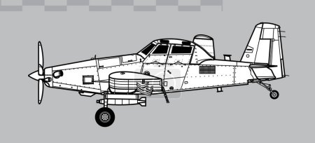 Illustration for Air Tractor OA-1K Sky Warden, AT-802U. Vector drawing of light attack aircraft. Side view. Image for illustration and infographics. - Royalty Free Image