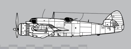 Illustration for Bristol Beaufighter Mk.IC. Vector drawing of WW2 heavy fighter. Side view. Image for illustration and infographics. - Royalty Free Image