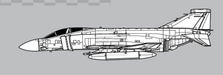 Ilustración de McDonnell Douglas Phantom II FGR Mk2. F-4M. Dibujo vectorial de aviones de combate multifunción. Vista lateral. Imagen para ilustración e infografía. - Imagen libre de derechos