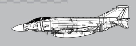 Illustration for McDonnell Douglas Phantom II FG Mk1. F-4K. Vector drawing of carrier based interceptor. Side view. Image for illustration and infographics. - Royalty Free Image