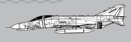 Illustration for McDonnell Douglas Phantom II F-4E. Vector drawing of multirole tactical figter. Side view. Image for illustration and infographics. - Royalty Free Image