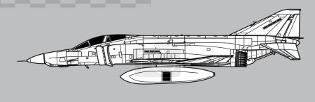 Illustration for McDonnell Douglas Phantom II RF-4C with LOROP pod. Vector drawing of tactical reconnaissance aircraft. Side view. Image for illustration and infographics. - Royalty Free Image