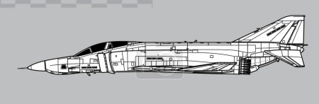 Illustration for McDonnell Douglas Phantom II RF-4E. Vector drawing of tactical reconnaissance aircraft. Side view. Image for illustration and infographics. - Royalty Free Image