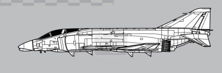 Illustration for McDonnell Douglas F4H-1 Phantom II. F-4A. Vector drawing of navy tactical figter. Side view. Image for illustration and infographics. - Royalty Free Image