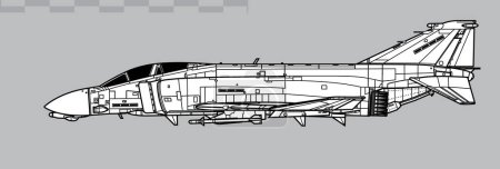 Illustration for McDonnell Douglas F-4B Phantom II. Vector drawing of carrier based interceptor. Side view. Image for illustration and infographics. - Royalty Free Image