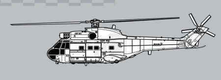 Illustration for Aerospatiale SA 330 Puma. Vector drawing of medium utility helicopter. Side view. Image for illustration and infographics. - Royalty Free Image