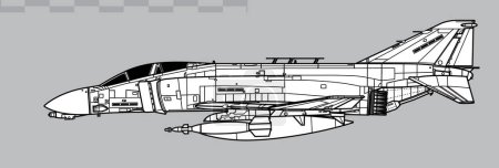 Téléchargez les illustrations : McDonnell Douglas F-4D Phantom II avec GBU-10 Paveway I bombe guidée au laser. Dessin vectoriel d'un figter tactique multirôle. Vue latérale. Image pour illustration et infographie. - en licence libre de droit