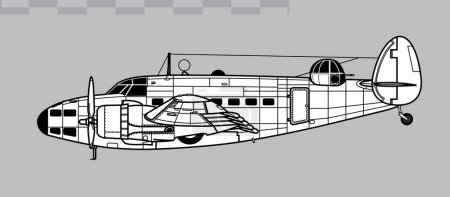 Ilustración de Lockheed Hudson Mk.V. Dibujo vectorial de bombardero ligero WW2, patrulla marítima y aviones de reconocimiento costero. Vista lateral. Imagen para ilustración e infografía. - Imagen libre de derechos