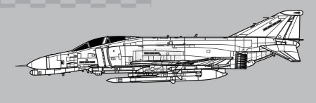 McDonnell Douglas F-4G Wild Weasel V. Dibujo vectorial de aviones para suprimir las defensas aéreas enemigas. Vista lateral. Imagen para ilustración e infografía.