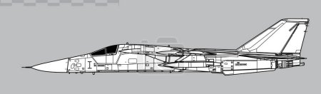 Illustration for General Dynamics FB-111A with AGM-69 SRAM missile. Vector drawing of strategic bomber. Side view. Image for illustration and infographics. - Royalty Free Image