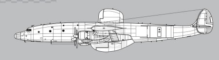 Lockheed EC-121 Warning Star. Dibujo vectorial de aviones de alerta temprana y control aéreos. Vista lateral. Imagen para ilustración e infografía.