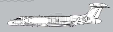 Gulfstream G550 CAEW, IAI EL/W-2085. Vector drawing of airborne early warning and control aircraft. Side view. Image for illustration and infographics.