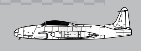 Téléchargez les illustrations : Lockheed T-33A Shooting Star. Dessin vectoriel des avions d'entraînement à réaction. Vue latérale. Image pour illustration et infographie. - en licence libre de droit