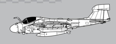 Ilustración de Grumman EA-6A Prowler. Dibujo vectorial de aviones de guerra electrónica basados en portaaviones. Vista lateral. Imagen para ilustración e infografía. - Imagen libre de derechos