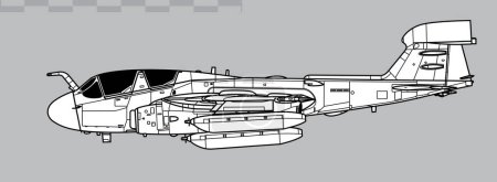 Ilustración de Grumman EA-6B Prowler. Dibujo vectorial de aviones de guerra electrónica basados en portaaviones. Vista lateral. Imagen para ilustración e infografía. - Imagen libre de derechos