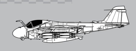 Ilustración de Grumman A-6E Intruso. Dibujo vectorial de aviones de ataque basados en portaaviones. Vista lateral. Imagen para ilustración e infografía. - Imagen libre de derechos