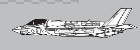 Ilustración de Lockheed Martin F-35C Lightning II. Dibujo vectorial del caza multifunción sigiloso basado en portador. Vista lateral. Imagen para ilustración e infografía. - Imagen libre de derechos