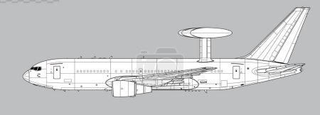 Téléchargez les illustrations : Boeing E-767 AWACS. Schéma vectoriel des aéronefs du système aéroporté d'alerte et de contrôle. Vue latérale. Image pour illustration et infographie. - en licence libre de droit