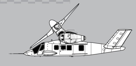 Bell V-280 Valor. Vektorzeichnung von Tiltrotorflugzeugen mit mehreren Rollen. Seitenansicht. Bild für Illustration und Infografik.