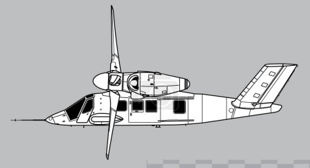 Ilustración de Bell V-280 Valor. Avión basculante multifunción. Configuración del crucero. Vista lateral. Imagen para ilustración e infografía. - Imagen libre de derechos