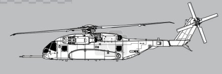 Téléchargez les illustrations : Étalon roi Sikorsky CH-53K. Dessin vectoriel de l'hélicoptère cargo lourd. Vue latérale. Image pour illustration et infographie. - en licence libre de droit