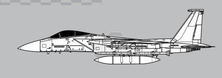 Ilustración de McDonnell Douglas F-15C Eagle. Dibujo vectorial de la aeronave de combate de superioridad aérea. Vista lateral. Imagen para ilustración e infografía. - Imagen libre de derechos