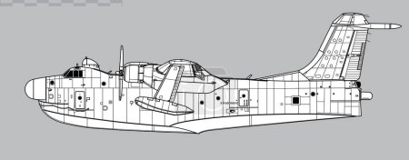 Téléchargez les illustrations : Martin P5M-2 Marlin. Dessin vectoriel du bateau volant de patrouille. Vue latérale. Image pour illustration et infographie. - en licence libre de droit
