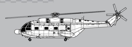 Illustration for Aerospatiale SA 321 Super Frelon. Vector drawing of transport helicopter. Side view. Image for illustration and infographics. - Royalty Free Image