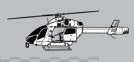 Illustration for MD Helicopters MD 969 Combat Explorer. Light armed helicopter with NOTAR system. Side view. Image for illustration and infographics. - Royalty Free Image