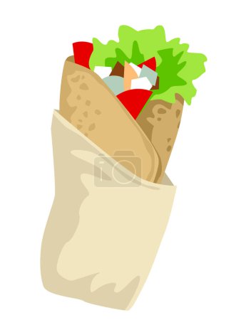Dönerbude. Fleisch und Gemüse In Pita In Papier verpackt. Vektorbild für Drucke, Poster und Illustrationen.