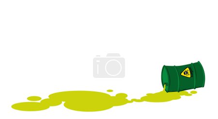 Ecological accident. Toxic substance leakage. Barrel with chemical. Vector image for prints, poster and illustrations.