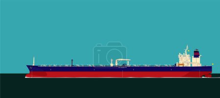 Illustration for Big ship in the high sea. Supertanker. Oil tanker. Vector image for prints, poster and illustrations. - Royalty Free Image
