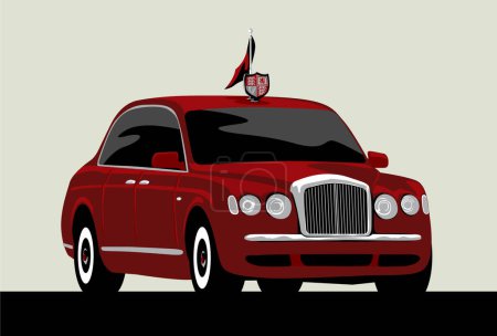 Voiture royale. limousine de luxe rouge foncé élégant. Image vectorielle pour gravures, affiches et illustrations.