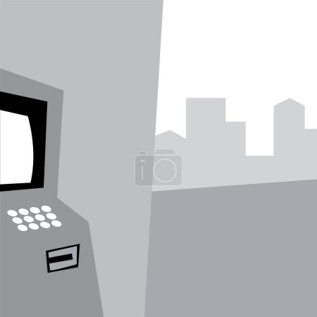 ATM on the outskirts of the city. Vector image for prints, poster and illustrations.