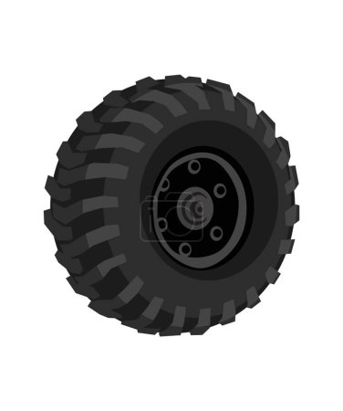 The wheel of a big truck. Tire. Stylized drawing of a car wheel. Vector image for prints, poster and illustrations.