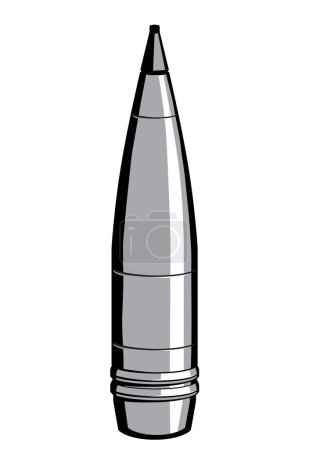 Munición. Cáscara de artillería de 155mm. Alto redondo explosivo. Aislado. Imagen vectorial para impresiones, póster e ilustraciones.