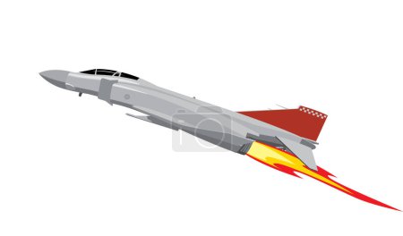 Illustration for Afterburner. F-4 Phantom. The supersonic fighter gains altitude. Vector image for prints, poster and illustrations. - Royalty Free Image