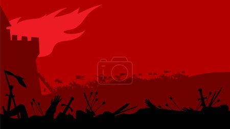 Illustration for Middle Ages. Attack on the castle. Assault. The finale of a long siege. Vector image for prints, poster and illustrations. - Royalty Free Image
