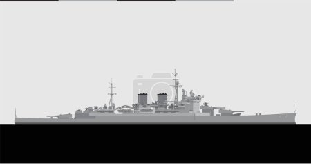 HMS RENOWN 1944. Crucero de batalla de la Marina Real. Imagen vectorial para ilustraciones e infografías