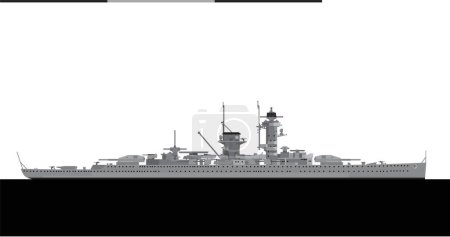 ADMIRAL GRAF SPEE 1936. Crucero pesado alemán Kriegsmarine Deutschland. Imagen vectorial para ilustraciones e infografías.