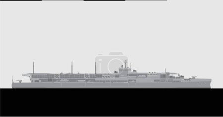 HMS FURIOUS 1942. Royal navy aircaft carrier. Vector image for illustrations and infographics