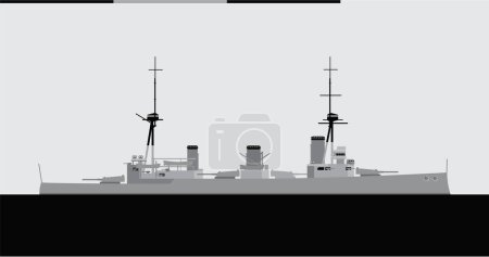Illustration for HMS Indefatigable. Royal navy battlecruiser. Vector image for illustrations and infographics. - Royalty Free Image
