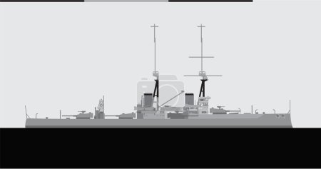 Illustration for HMS BELLEROPHON 1909. Royal Navy battleship. Vector image for illustrations and infographics. - Royalty Free Image