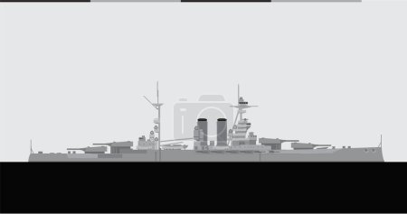 Illustration for HMS QUEEN ELIZABETH 1915. Royal Navy battleship. Vector image for illustrations and infographics. - Royalty Free Image