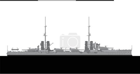 DANTE ALIGERI 1913. Italian navy battleship. Vector image for illustrations and infographics.