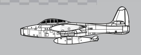 Téléchargez les illustrations : République F-84G Thunderjet avec bombe nucléaire Mark 7. Dessin vectoriel des premiers avions chasseurs-bombardiers à réaction. Vue latérale. Image pour illustration et infographie. - en licence libre de droit