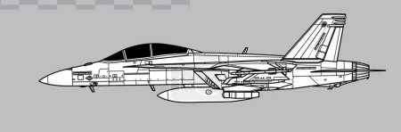 Illustration for Boeing FA-18F Super Hornet. Vector drawing of multirole fighter aircraft. Side view. Image for illustration and infographics. - Royalty Free Image