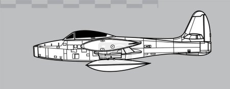 Téléchargez les illustrations : République F-84E Thunderjet. Dessin vectoriel des premiers avions chasseurs-bombardiers à réaction. Vue latérale. Image pour illustration et infographie. - en licence libre de droit